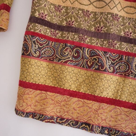 Alfred Dunner Yellow Maroon Paisley Striped Tapestry Button Up Jacket 20W - Picture 4 of 11